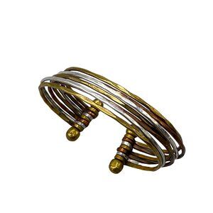 Handcrafted Multitone Open Cuff Bracelet With Gold Copper & Silver Plated Wavy S